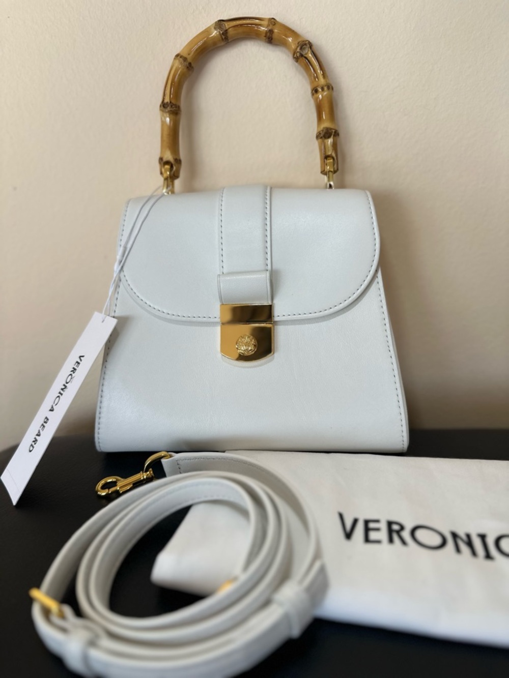Veronica Beard Off-White Leather Bag with Bamboo Top Handle - NWT - Sold out🤍